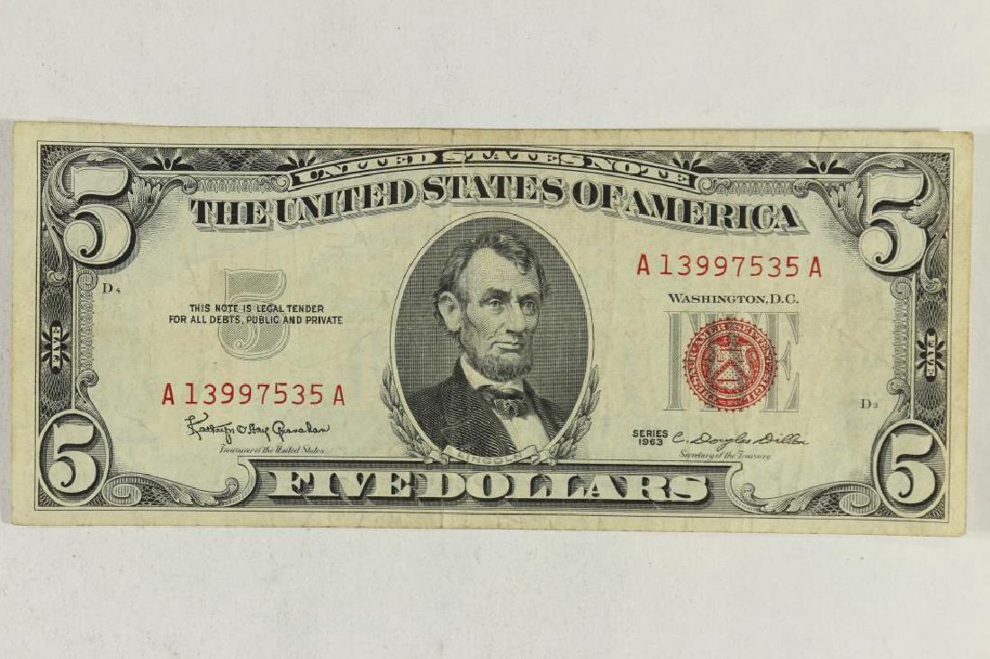 1963 $5 US NOTE RED SEAL (1 of 2)