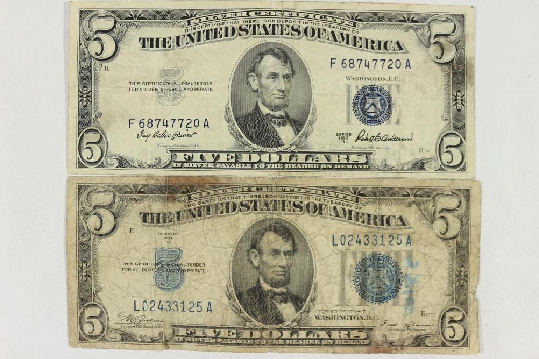 1934-B $ 53-A $5 SILVER CERTIFICATES BLUE SEALS (1 of 2)