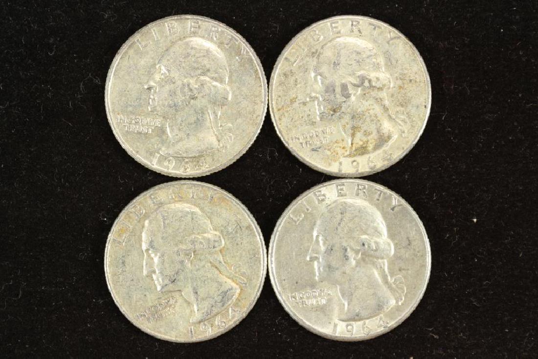4 ASSORTED 1964 WASHINGTON SILVER QUARTERS (1 of 2)