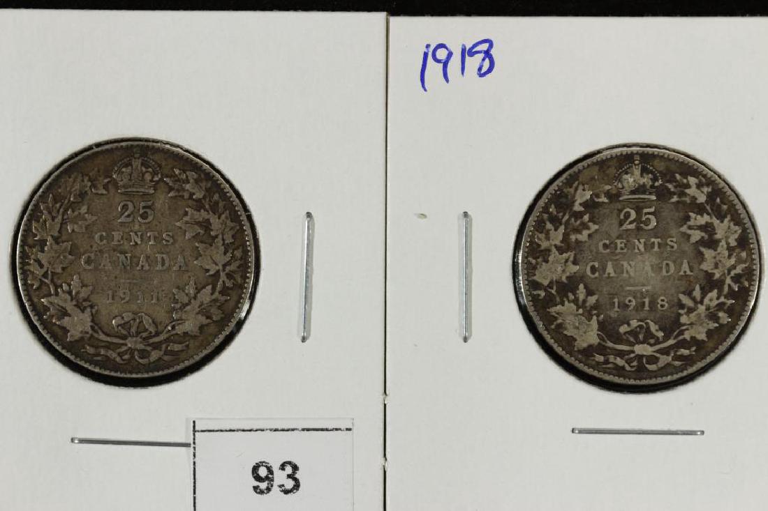 1911 & 1918 CANADA SILVER 25 CENTS (1 of 2)