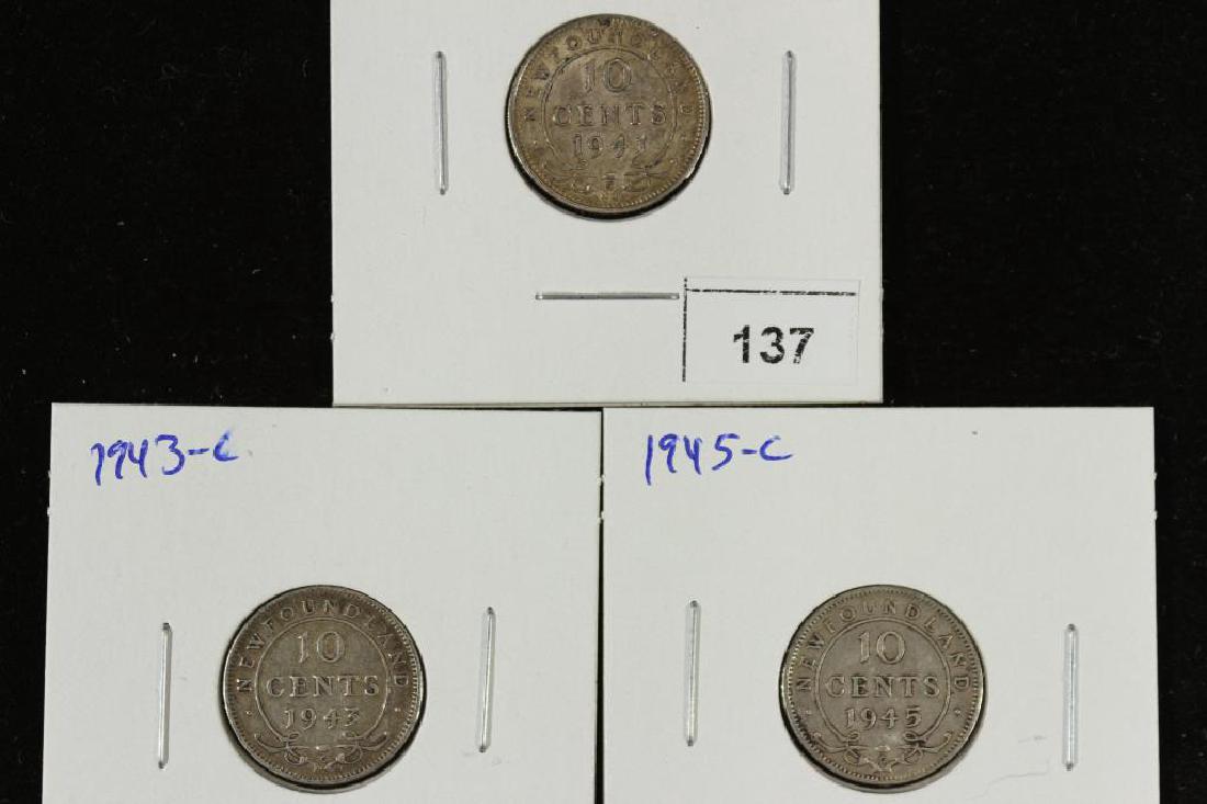 1941-C, 43-C & 45-C NEWFOUNDLAND SILVER 10 CENTS (1 of 2)