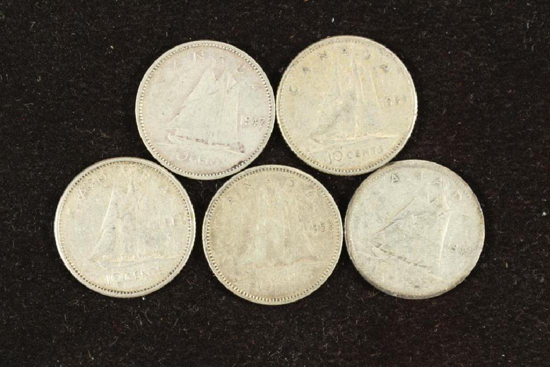 5 ASSORTED CANADA SILVER 10 CENTS (1 of 2)