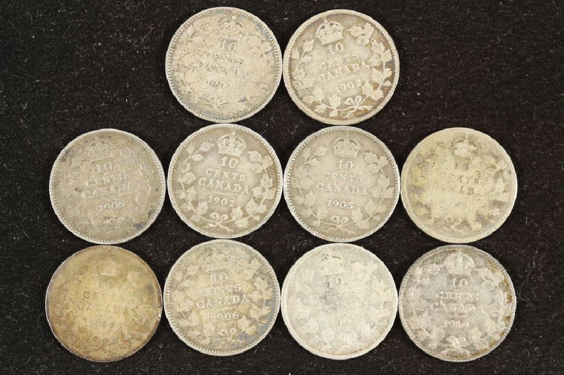 10-ASSORTED 1902-1910 CANADA SILVER 10 CENTS (1 of 2)