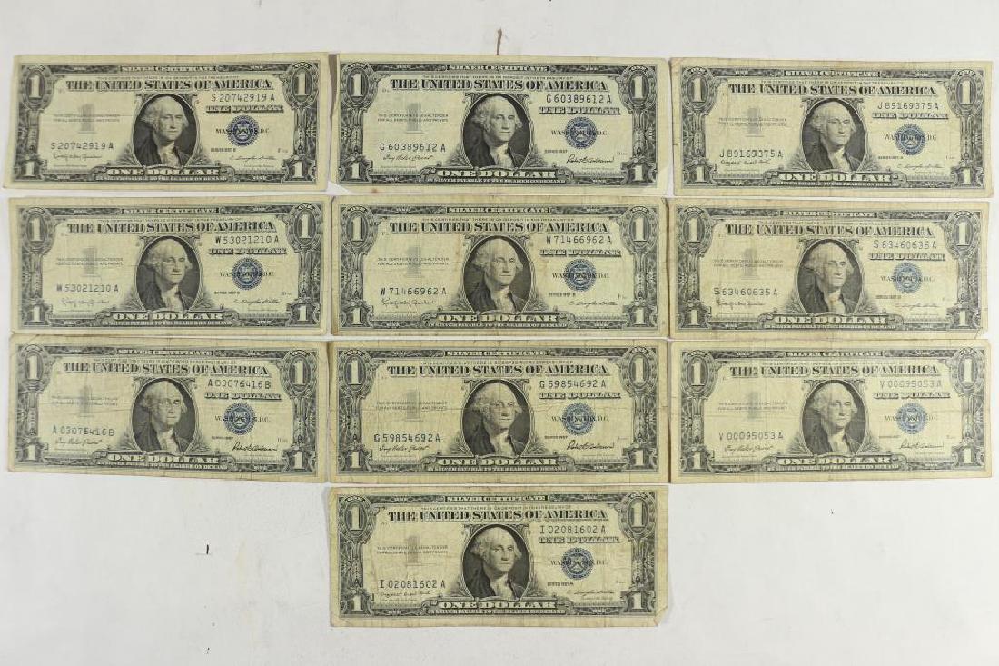 10 ASSORTED 1957 $1 SILVER CERTIFICATES (1 of 2)