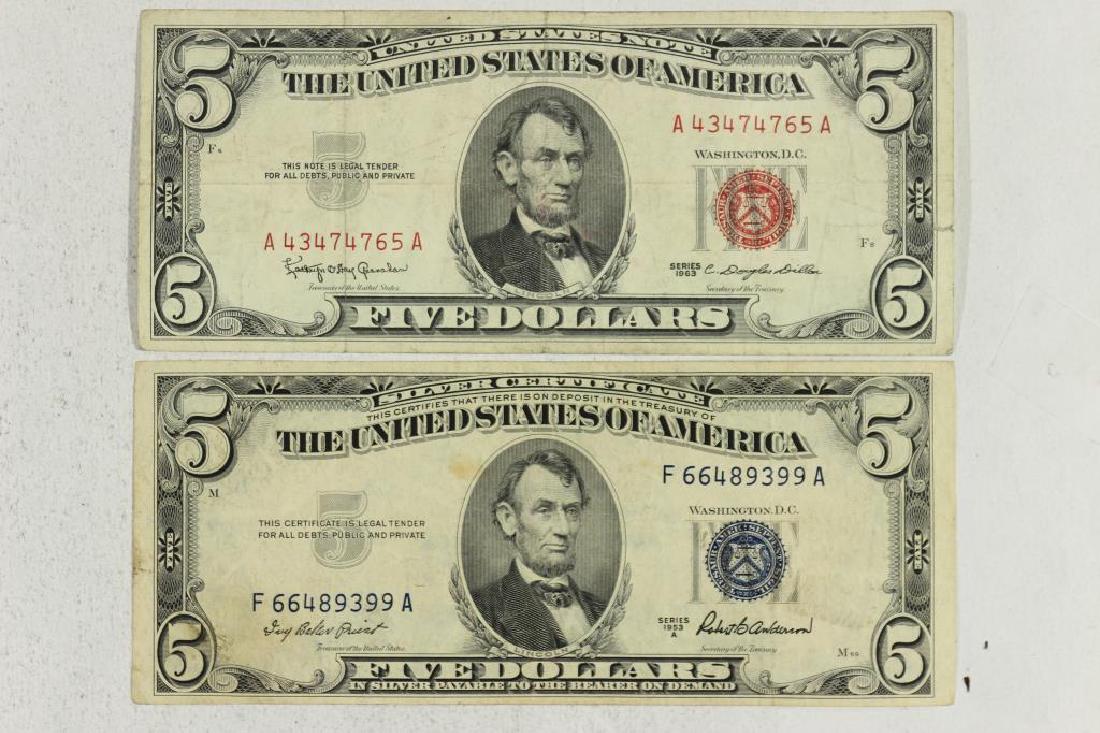 1953-A $5 SILVER CERTIFICATE & 1963 $5 US NOTE (1 of 2)
