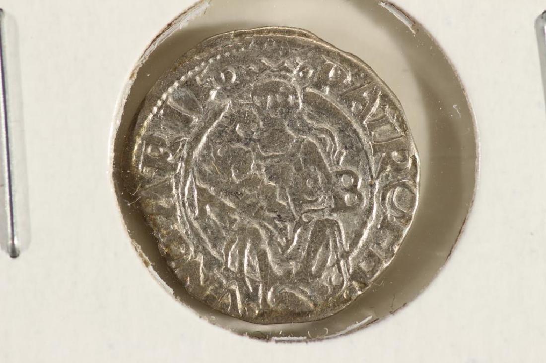 CIRCA 1526-64 HUNGARY SILVER DENAR FERDINAND I ERA: HOLY ROMAN EMPIRE AR DENAR DEPICTING THE HUNGARIAN COAT OF ARMS WITH MADONNA AND CHILD VERSO.