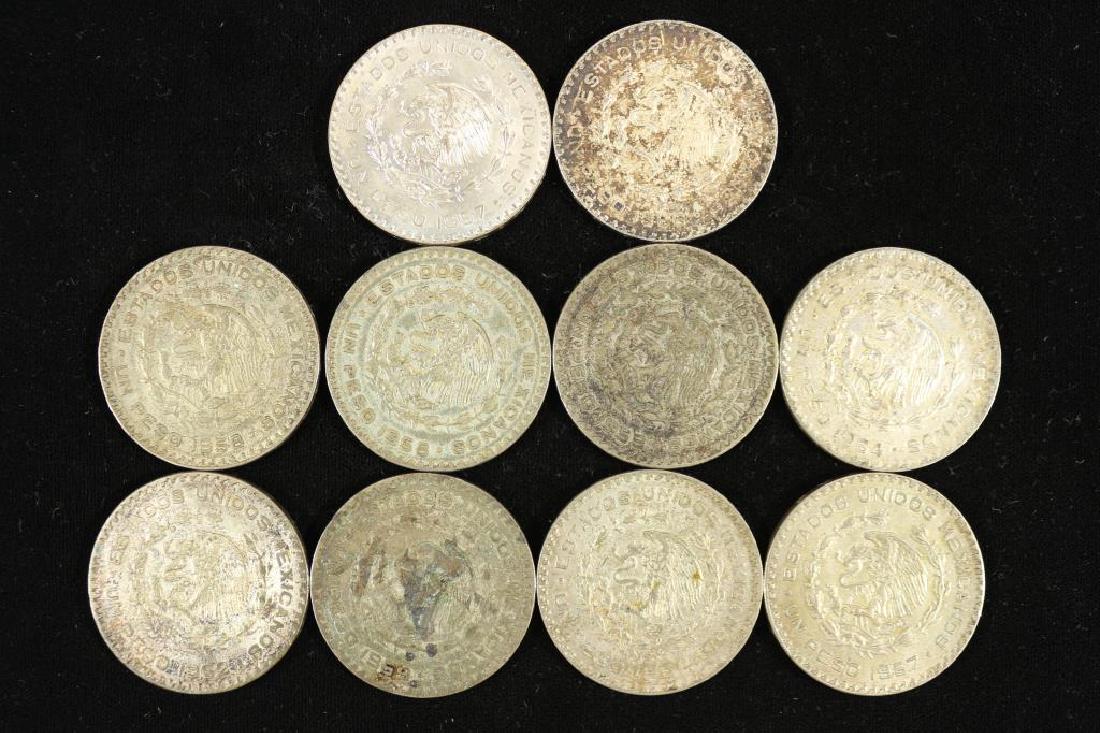 10 ASSORTED 1957-1966 MEXICO .100 SILVER PESOS (1 of 2)