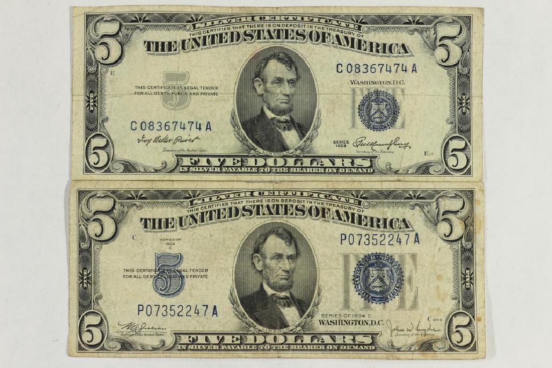 1934-C & 1953 $5 SILVER CERTIFICATES BLUE SEALS (1 of 2)