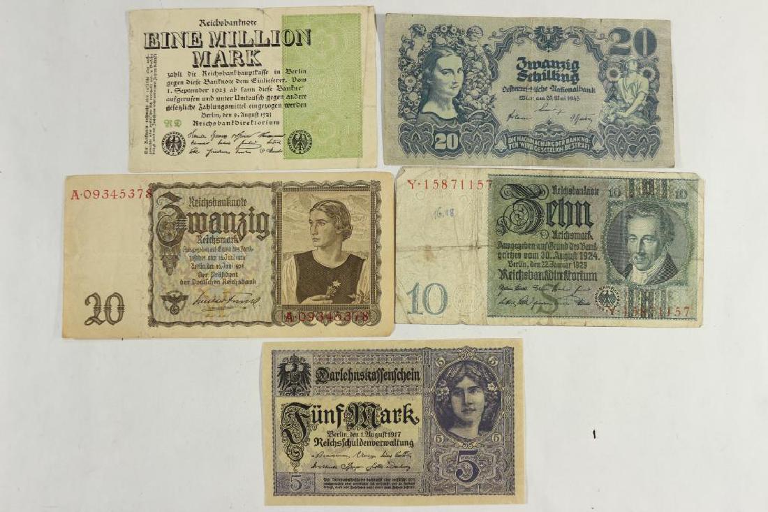 GERMAN 1917-5 MARK,1929-10 MARK,1939-20 MARK,: 1945-20 MARK AND 1923-1 MILLION MARK CURRENCY