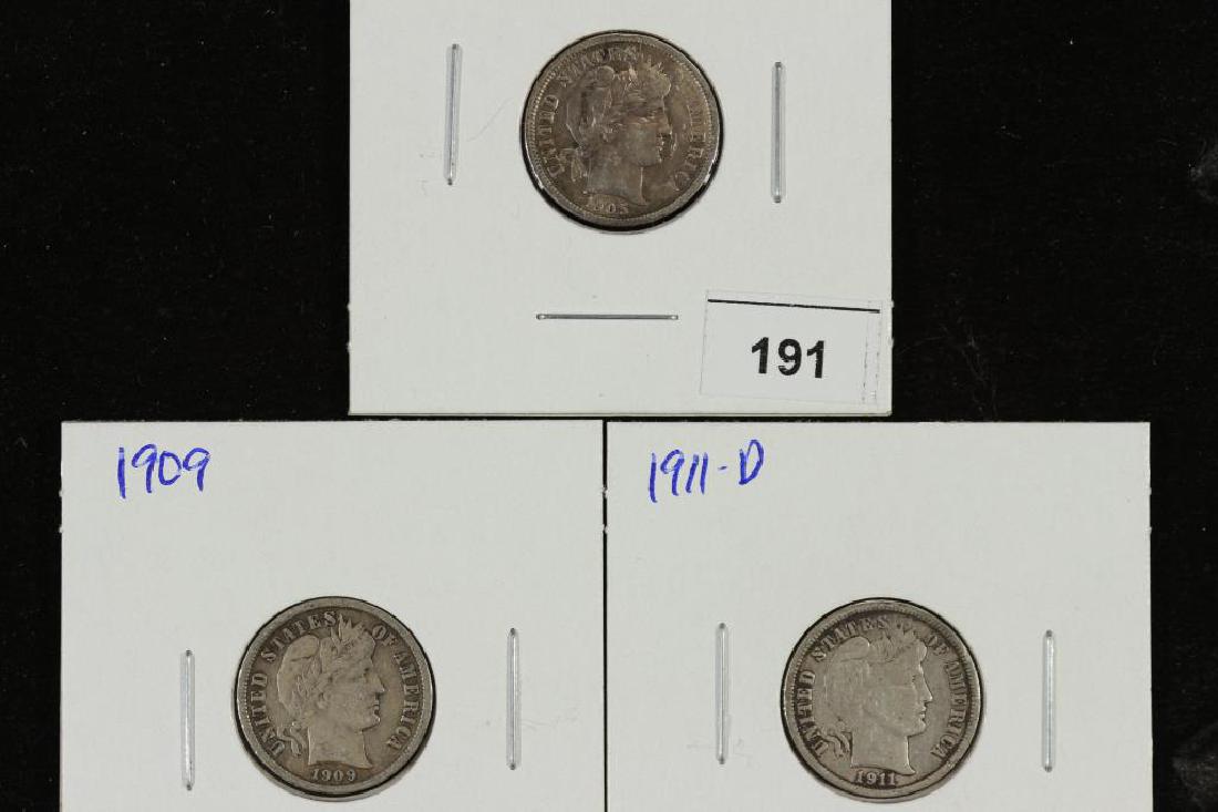 1905,09 & 1911-D BARBER DIMES ALL VERY FINES: You must call us at 1-763-862-8302 or email us at bidalotauction@aol.com with your credit card number directly. Thanks.