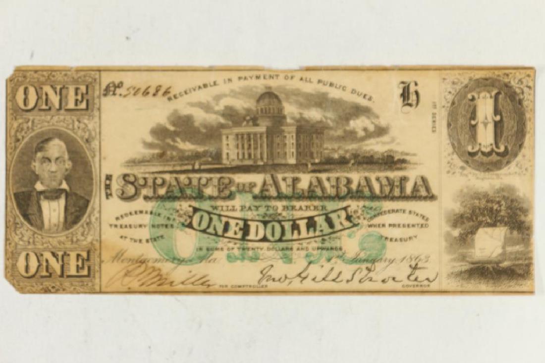 1863 $1 STATE OF ALABAMA OBSOLETE BANK NOTE: HAND SIGNED AND NUMBERED