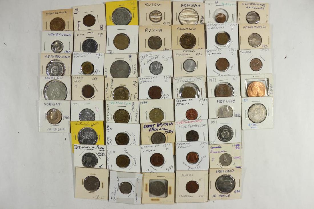50 ASSORTED FOREIGN COINS OLD DEALER STOCK (1 of 1)