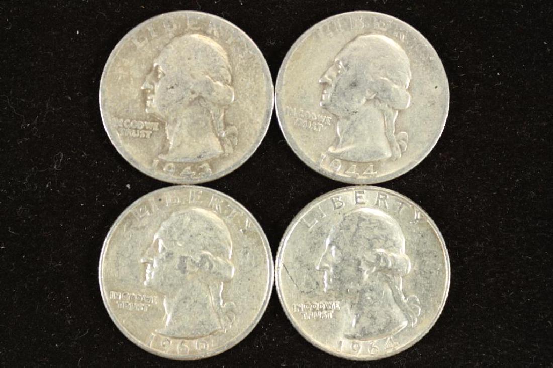 1943-D, 1944, 60-D & 64 WASHINGTON SILVER QUARTERS (1 of 2)
