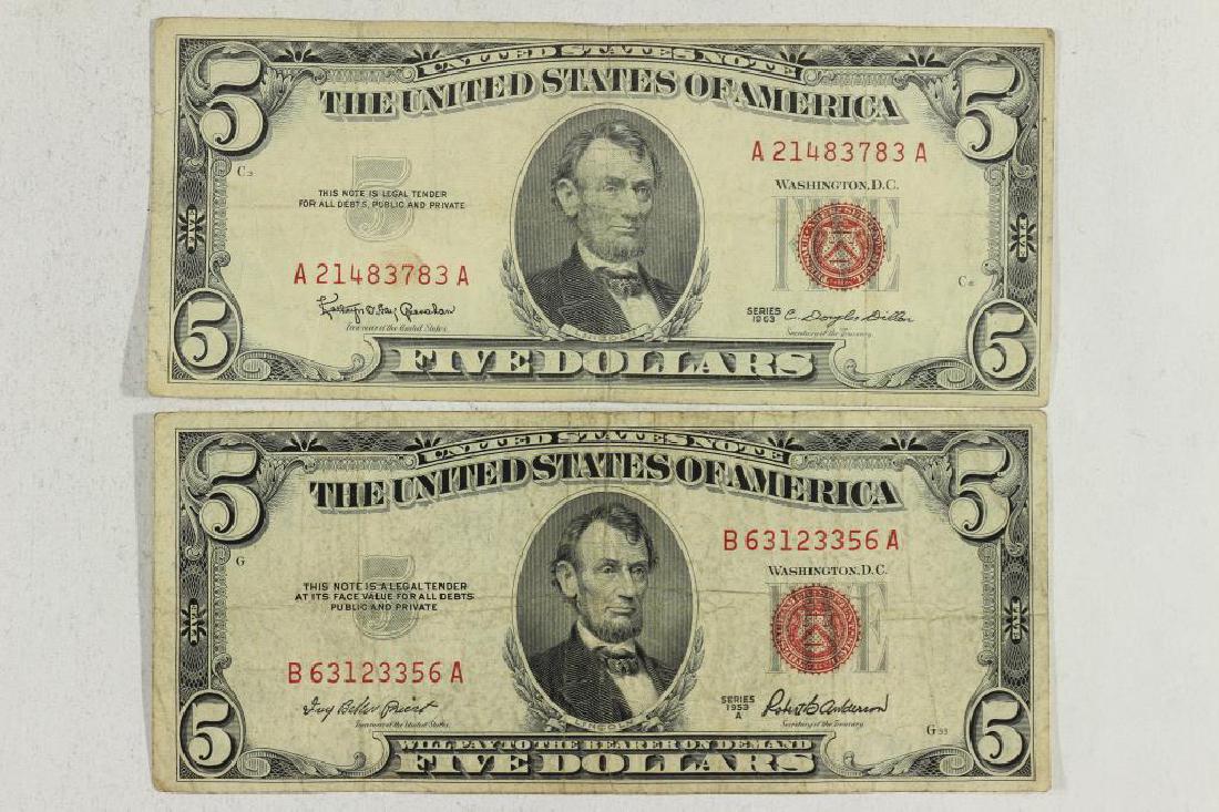 1953-A & 1963 $5 US NOTES RED SEALS (1 of 2)
