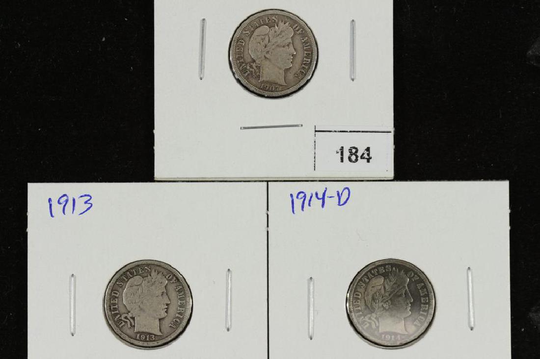 1907,13 & 14-D BARBER DIMES ALL (FINE): You must call us at 1-763-862-8302 or email us at bidalotauction@aol.com with your credit card number directly. Thanks.