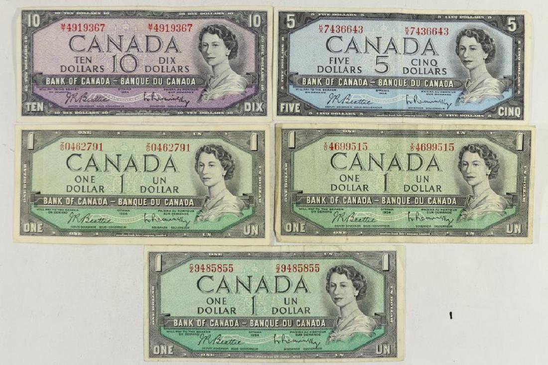 $18 FACE VALUE CANADIAN CURRENCY 3-1954-$1'S, (1 of 2)