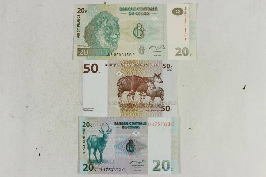 CONGO 1997-20 CENTIMES, 1997-50 CENTIMES AND: 2003-20 FRANCS CRISP UNC'S