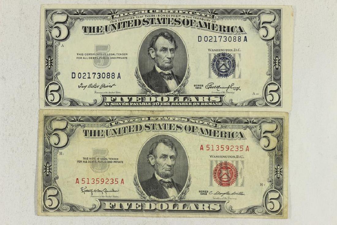 1953 $5 SILVER CERTIFICATE & 1963 $5 US NOTE (1 of 2)
