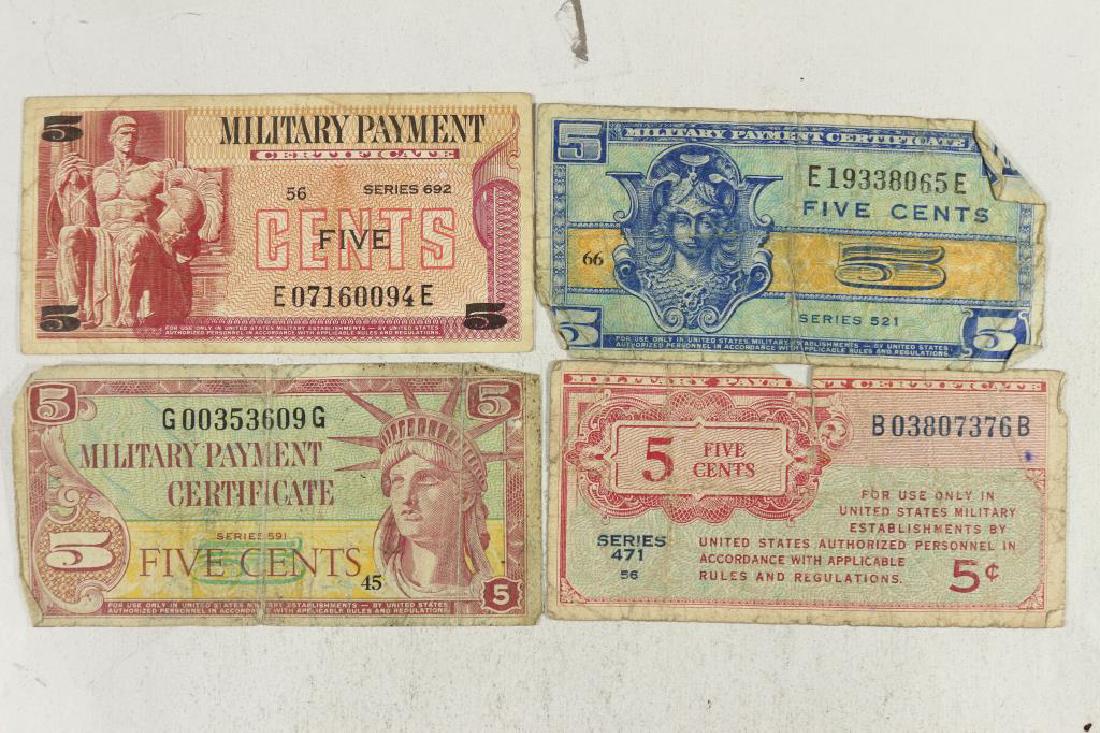 4 PIECES OF WWII US MILITARY PAYMENT CERTIFICATES (1 of 2)