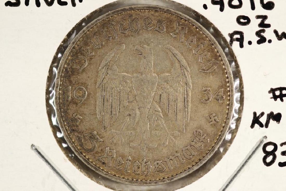 1934-D GERMAN SILVER 5 MARKS: You must call us at 1-763-862-8302 or email us at bidalotauction@aol.com with your credit card number directly. Thanks.
