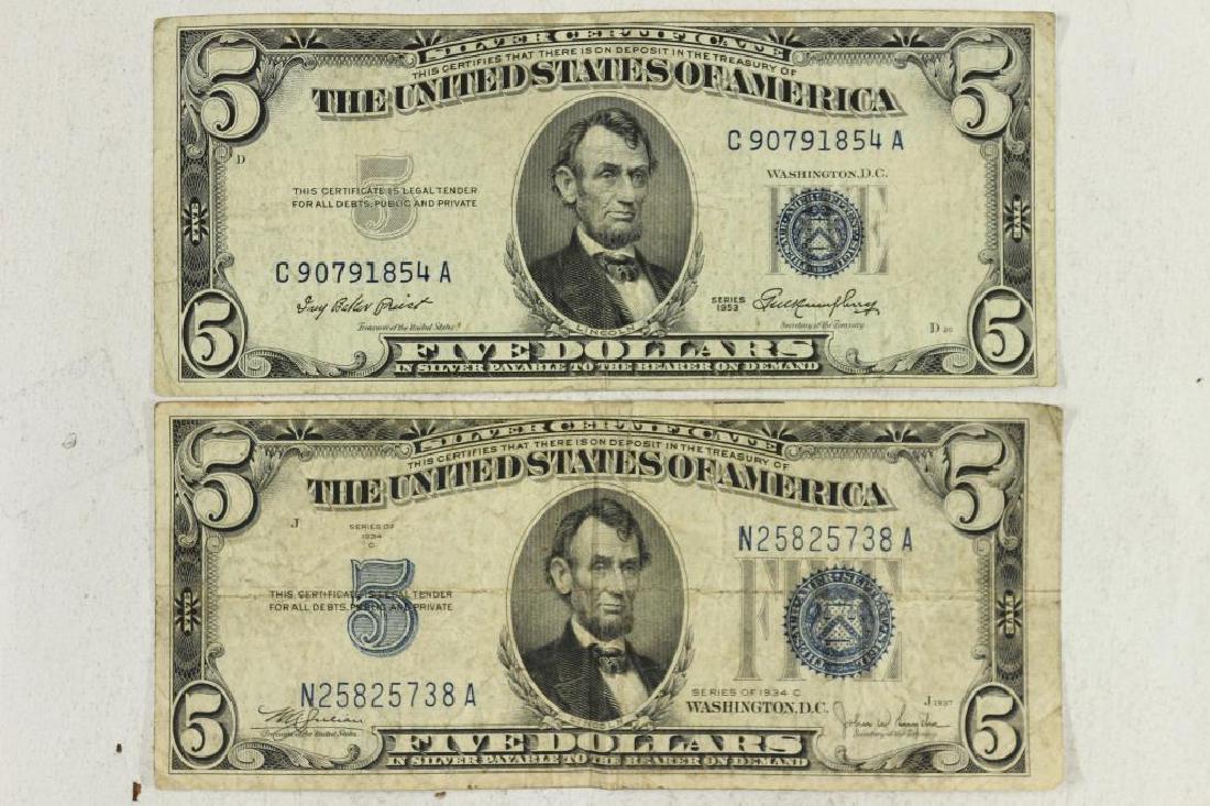 1934-C & 1953 $5 SILVER CERTIFICATE BLUE SEALS (1 of 2)