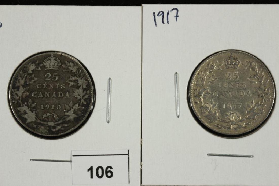 1910 & 1917 CANADA SILVER 25 CENTS (1 of 2)