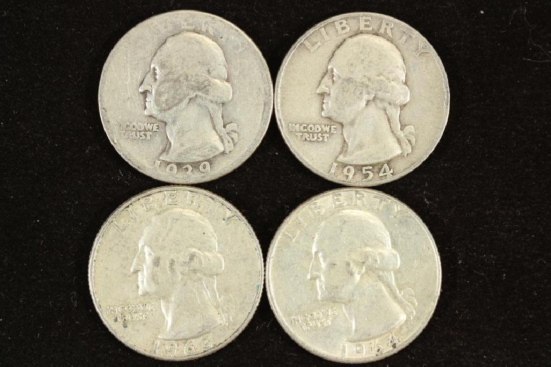 1939,54-D,63-D & 64 WASHINGTON SILVER QUARTERS (1 of 2)