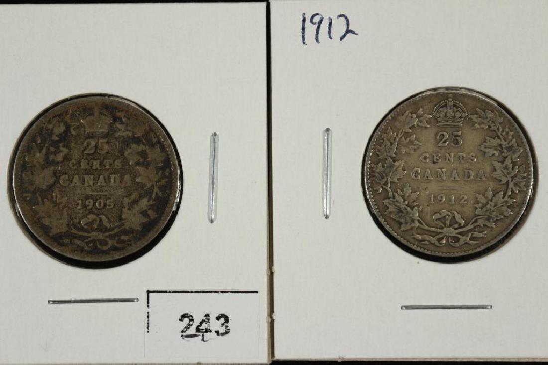 1905 & 1912 CANADA SILVER 25 CENTS (1 of 2)