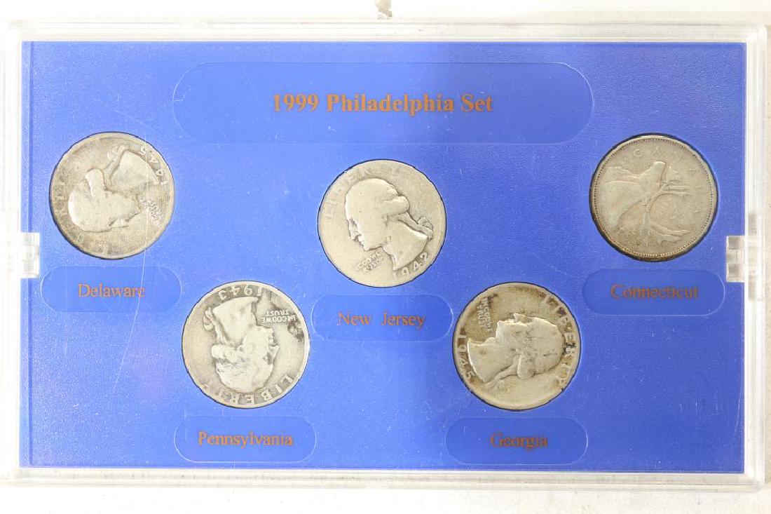 1942, 1943, 1945, 1945-S WASHINGTON SILVER 1/4'S & (1 of 2)