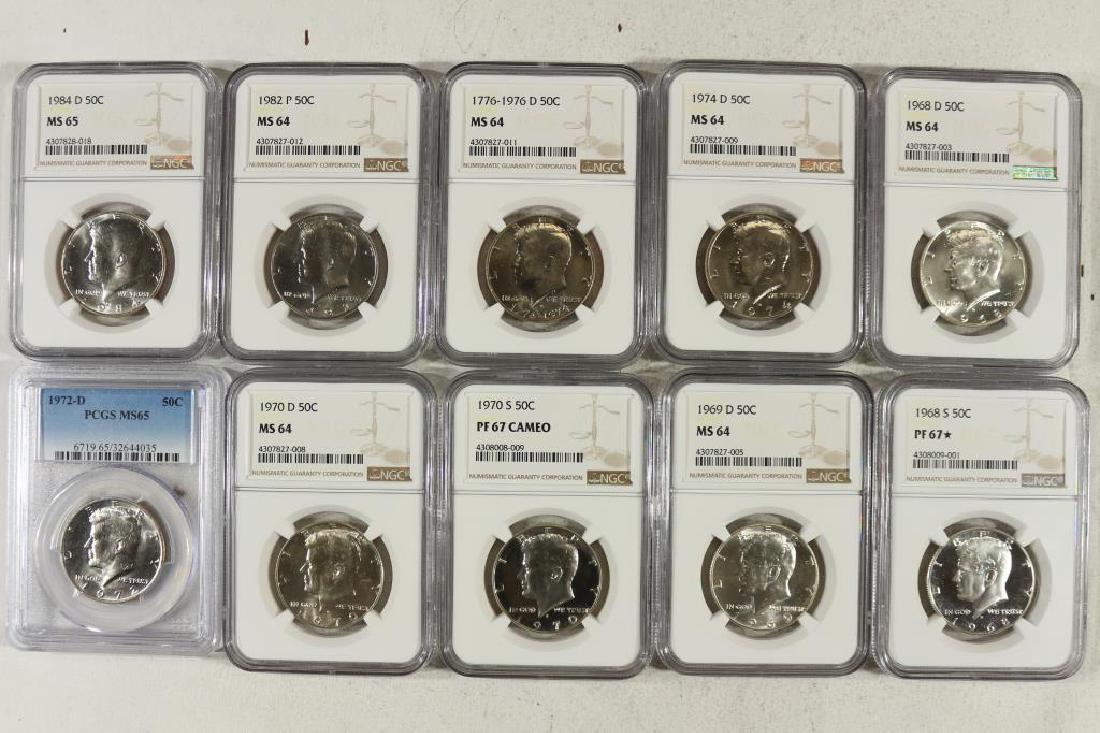 NICE LOT OF 10 SLABBED KENNEDY HALF DOLLARS (1 of 2)
