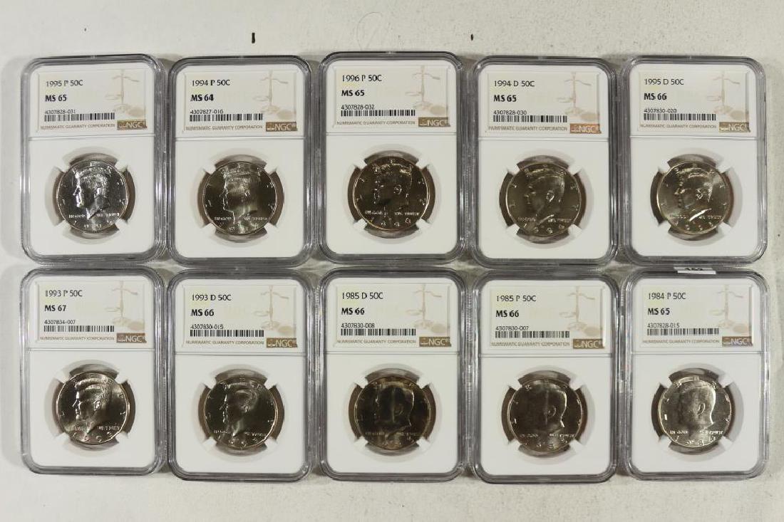 NICE LOT OF 10 SLABBED KENNEDY HALF DOLLARS (1 of 2)