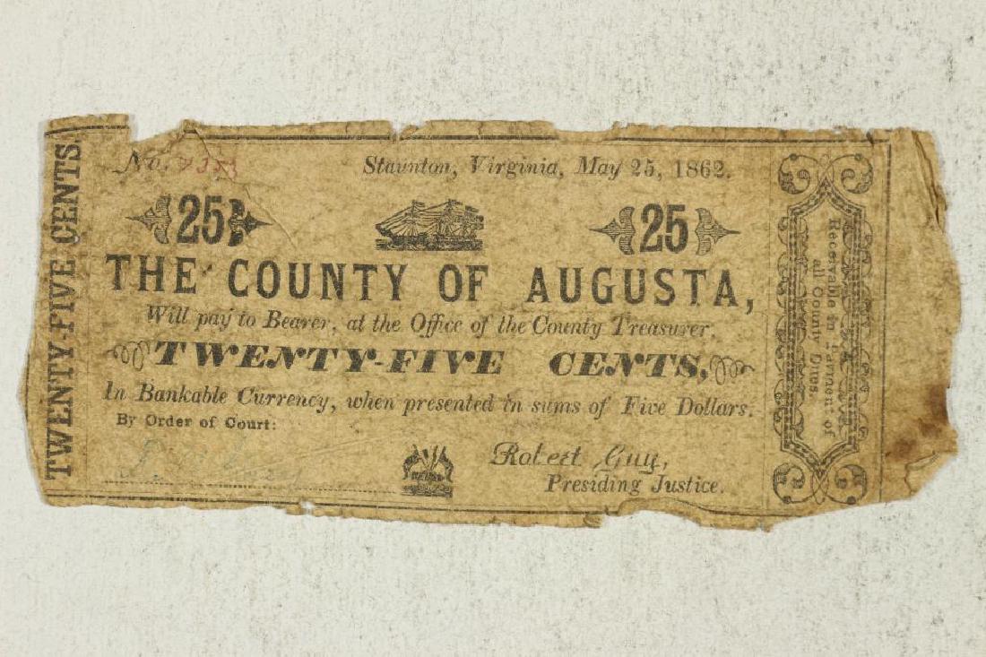 1862 COUNTY OF AUGUSTA 25 CENT OBSOLETE BANK NOTE (1 of 2)