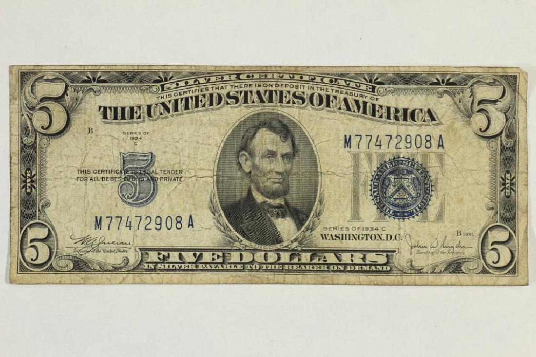 1934-C $5 SILVER CERTIFICATE BLUE SEAL (1 of 2)