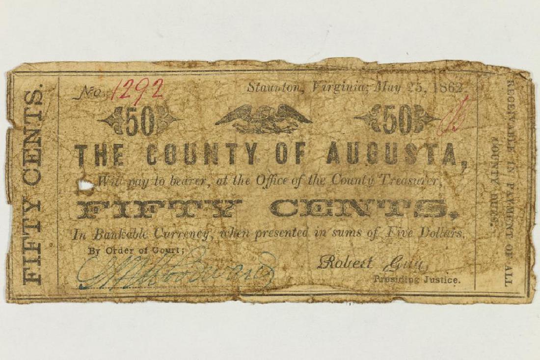 1862 COUNTY OF AUGUSTA, STAUNTON, VIRGINIA 50 CENT (1 of 2)