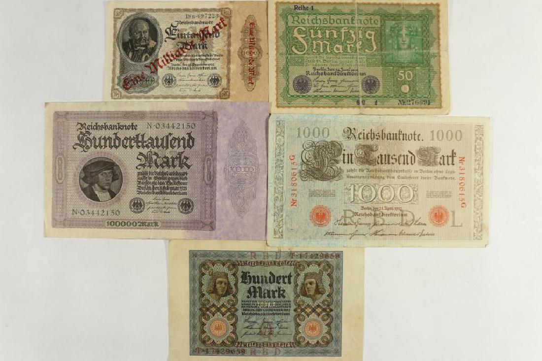 GERMAN 1919-50 MARK, 1920-100 MARK, 1910-1000: MARK, 1923-100,000 MARK AND 1922-1,000,000 MARK