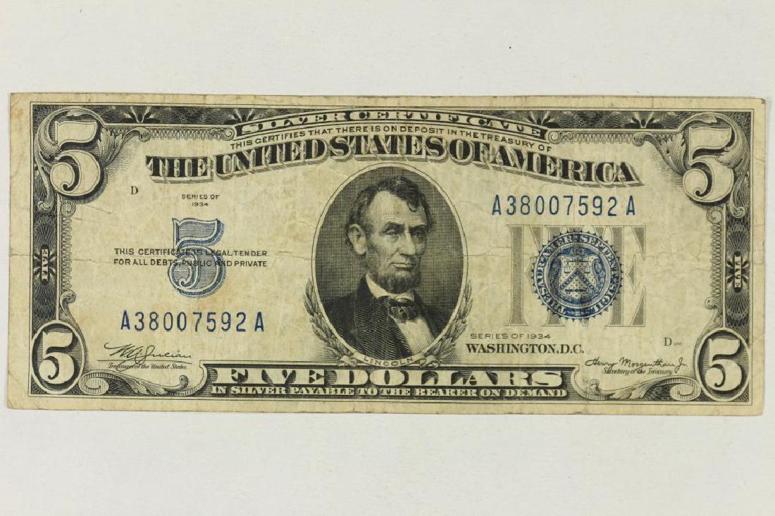 1934 $5 SILVER CERTIFICATE BLUE SEAL (1 of 2)
