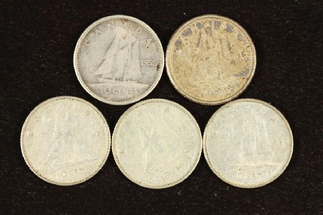 5 ASSORTED CANADA SILVER 10 CENTS (1 of 2)