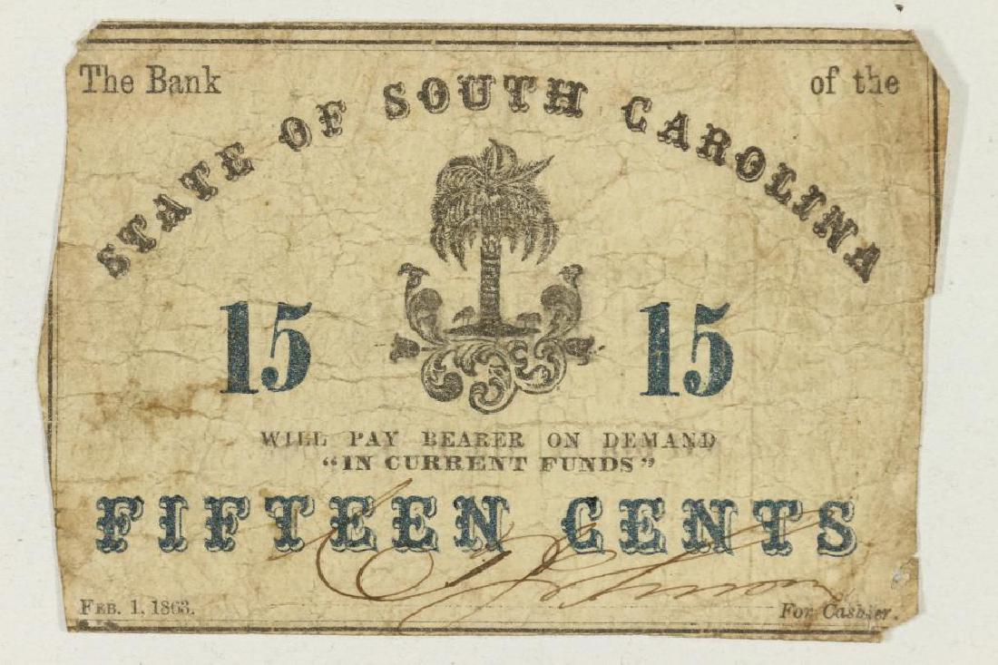 1863 STATE OF SOUTH CAROLINA 15 CENT OBSOLETE BANK (1 of 2)