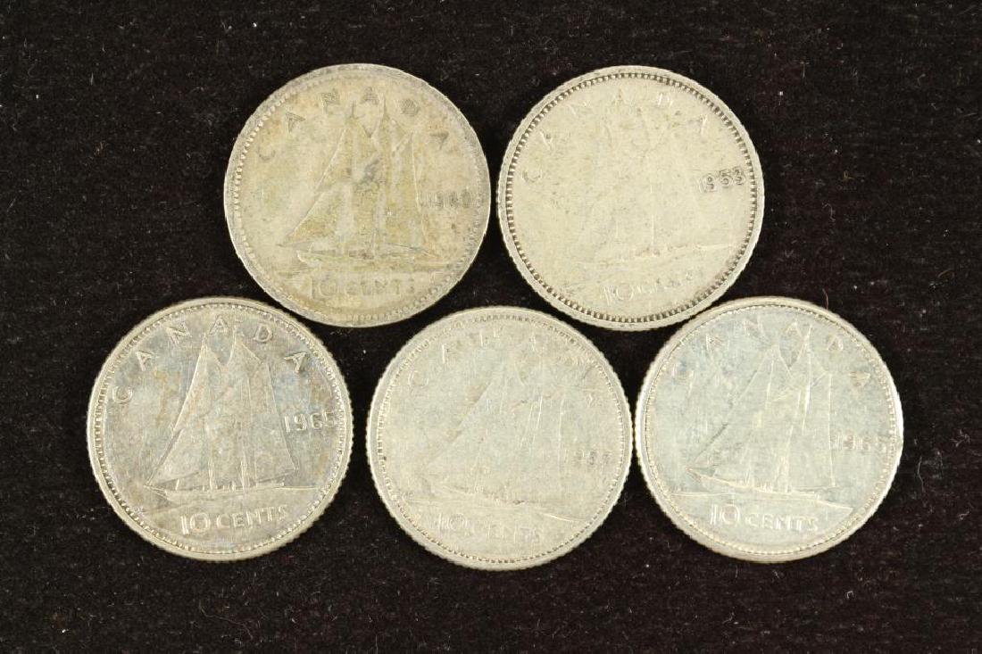 5 ASSORTED CANADA SILVER 10 CENTS (1 of 2)