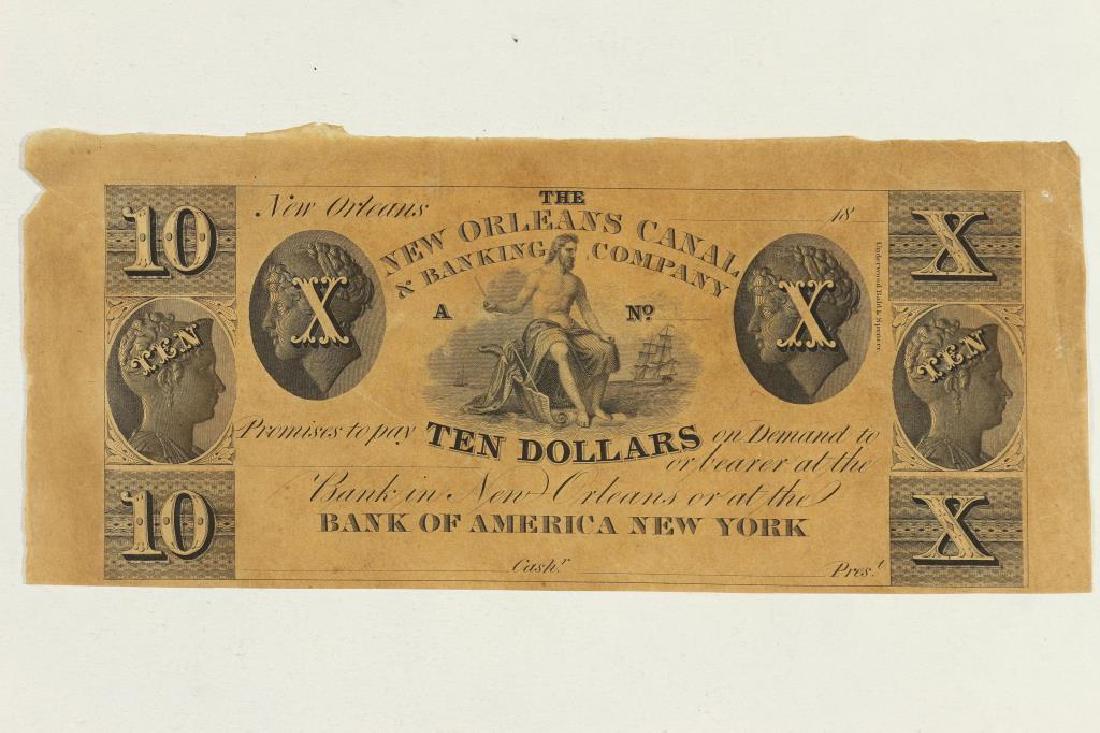 1800'S NEW ORLEANS CANAL AND BANKING COMPANY: BANK OF AMERICA NEW YORK $10 OBSOLETE BANK NOTE UNC