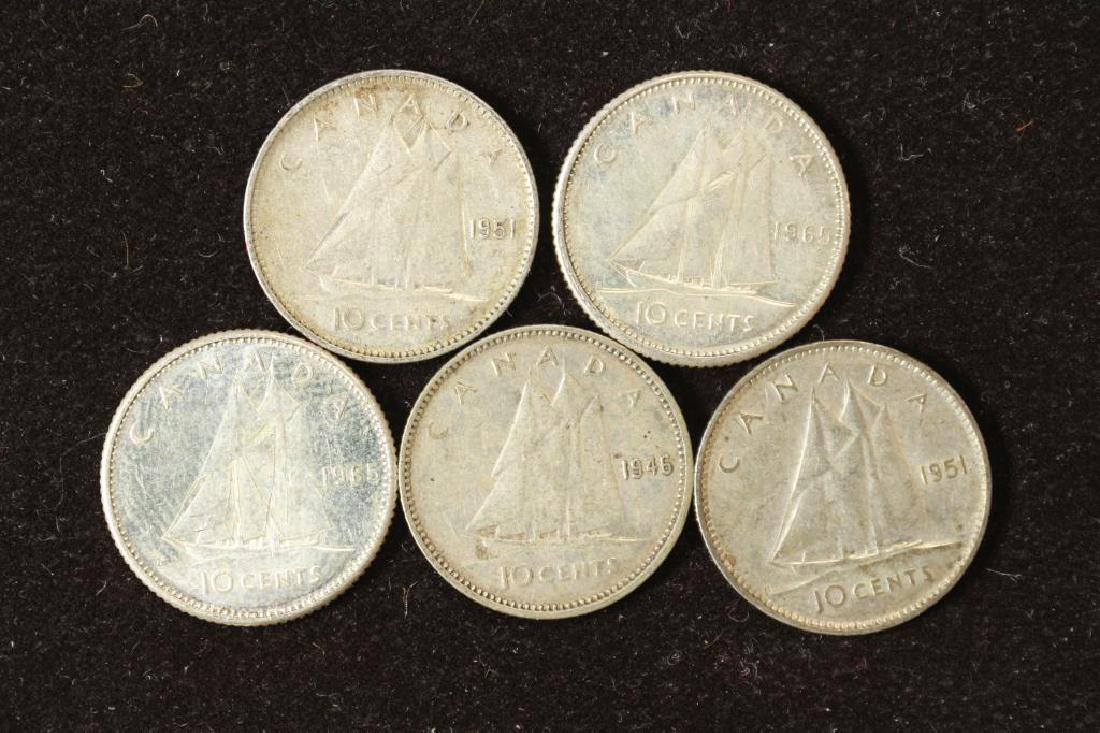 5 ASSORTED CANADA SILVER 10 CENTS (1 of 2)