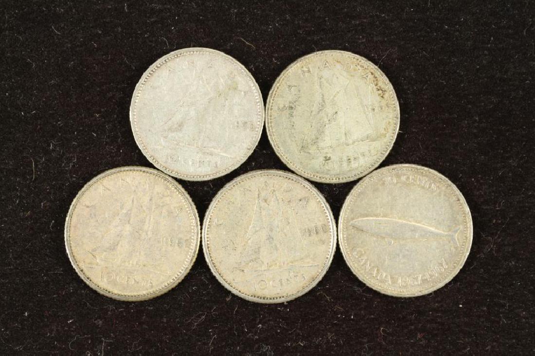 5 ASSORTED CANADA SILVER 10 CENTS (1 of 2)