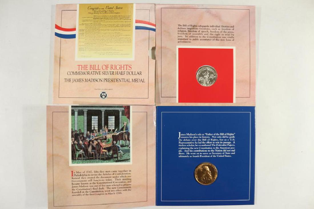 1993-W BILL OF RIGHTS COMMEMORATIVE SILVER: HALF DOLLAR AND JAMES MADISON PRESIDENTIAL MEDAL, ORIGINAL US MINT PACKAGING