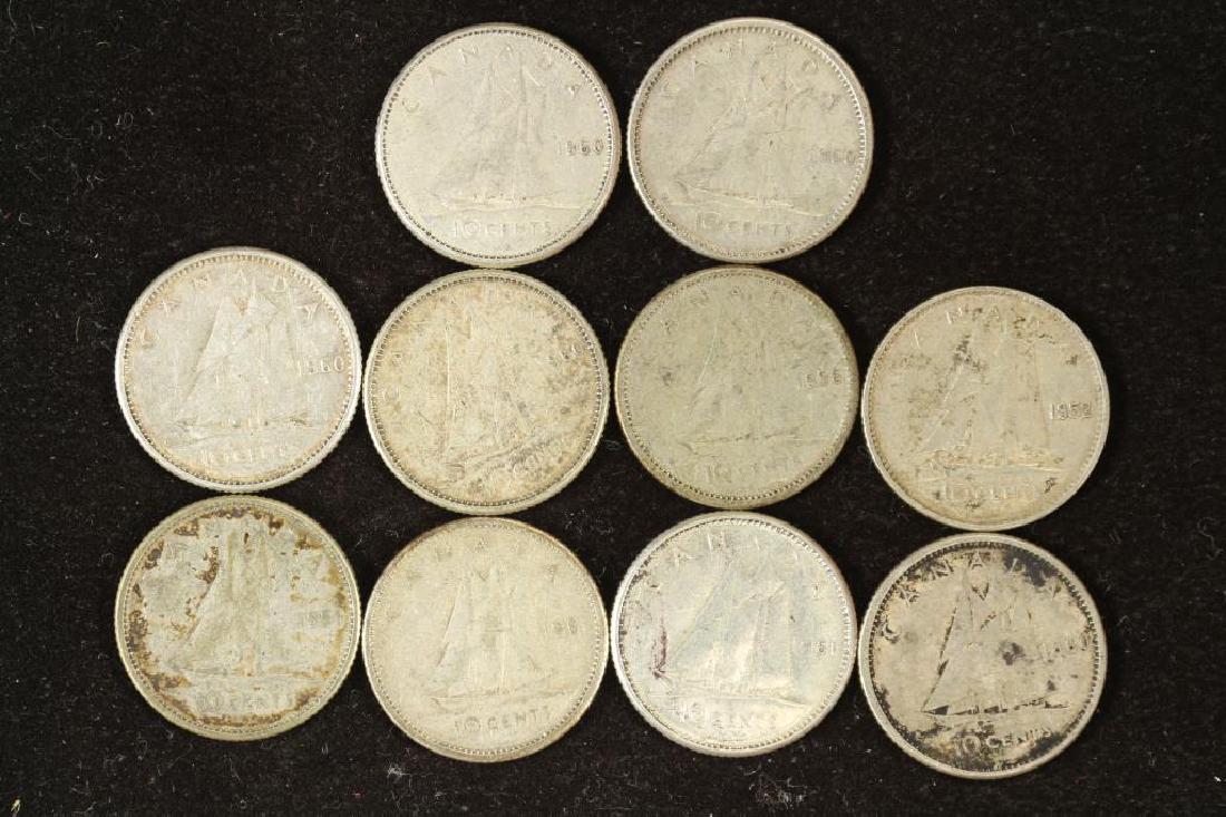 10 ASSORTED CANADA SILVER 10 CENTS (1 of 2)