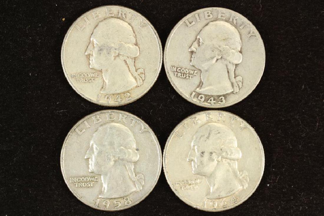 1942,43,58-D & 64 WASHINGTON SILVER QUARTERS (1 of 2)