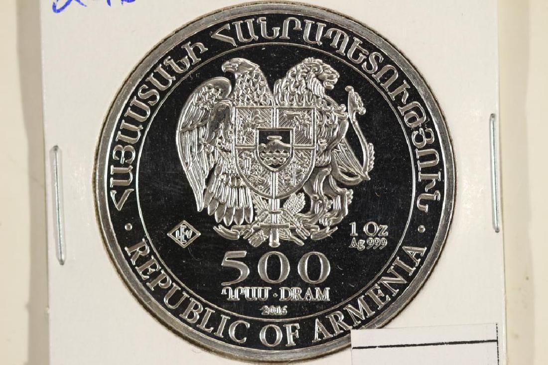 2016 REPUBLIC OF ARMENIA SILVER PROOF 500 DRAM: NOAH'S ARK