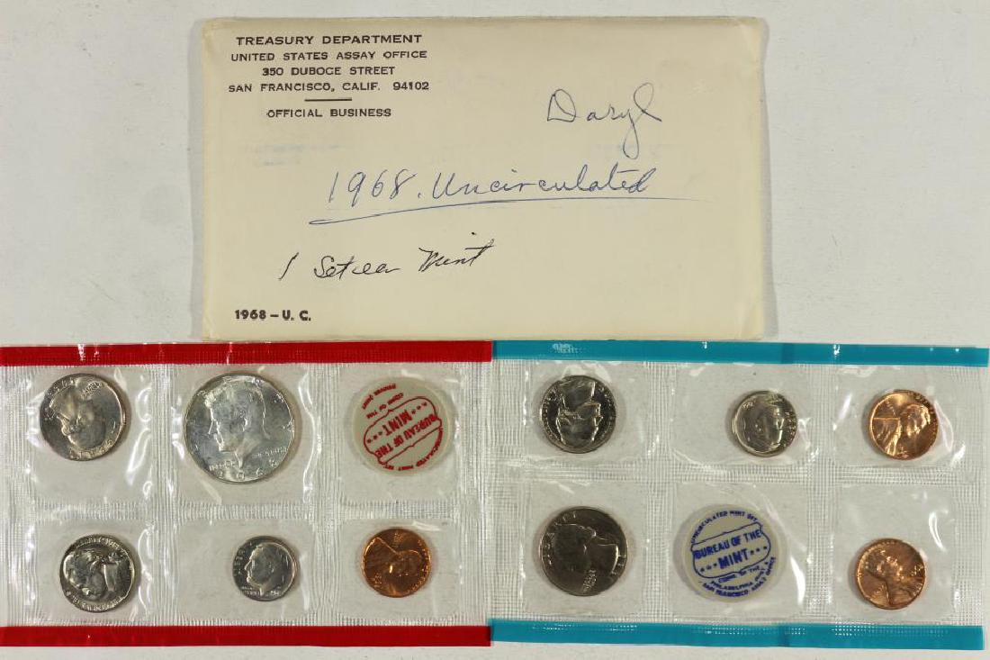 1968 US MINT SET (UNC) P/D/S (WITH ENVELOPE): 40% SILVER JOHN F. KENNEDY HALF DOLLAR, THIS IS AN OFFICIAL US PACKAGED P/D/S SET, IT DOES NOT CONTAIN A SEPARATE PACK OF "S" ONLY COINS