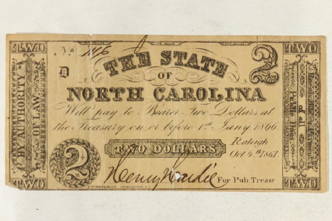 1861 STATE OF NORTH CAROLINA $2 OBSOLETE BANK NOTE (1 of 2)
