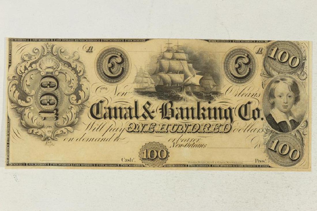1800'S CANAL AND BANKING COMPANY NEW ORLEANS: $100 OBSOLETE BANK NOTE, CRISP UNC