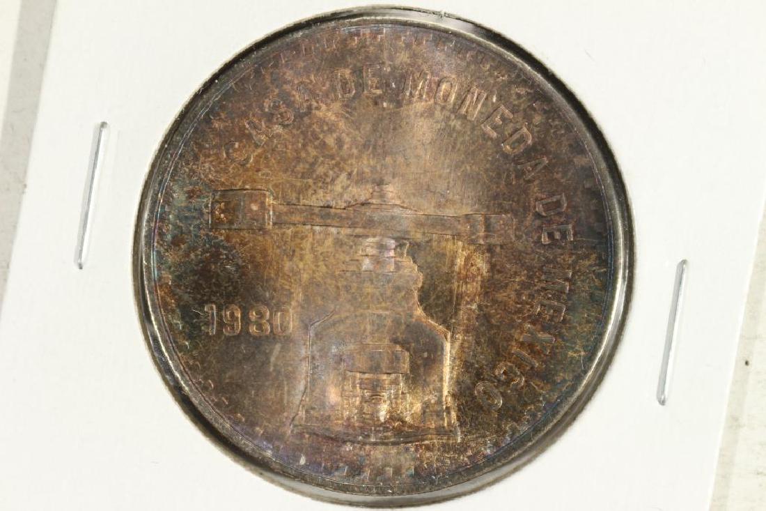 1980 MEXICO 1 TROY OZ .999 FINE SILVER ONZA TONED (1 of 2)